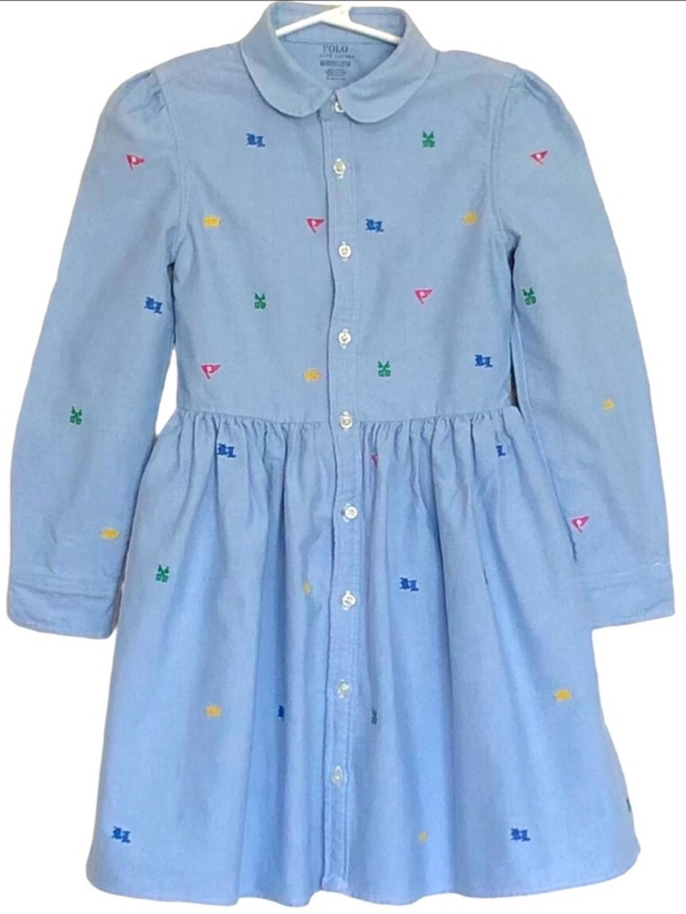 Polo Ralph Lauren Embroidered Chambray Girls Dress Sz 6X